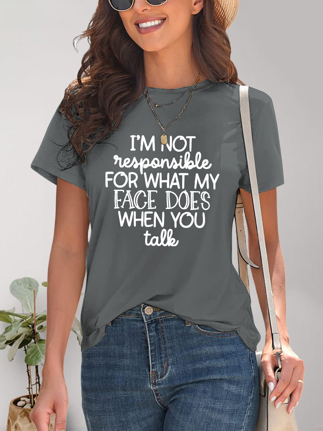Letter Graphic Round Neck Short Sleeve T-Shirt Trandify deal