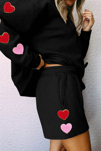 Heart Texture Round Neck Top and Drawstring Shorts Set Trandify Deal