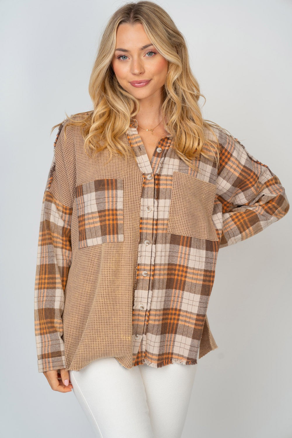 White Birch Full Size Contrast Plaid Button Down Shirt Trandify deal