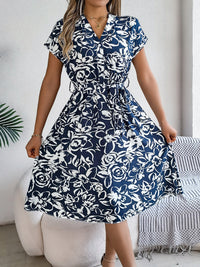 Printed V-Neck Short Sleeve Dress Trandify deal