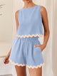 Contrast Trim Round Neck Top and Shorts Set Trandify deal