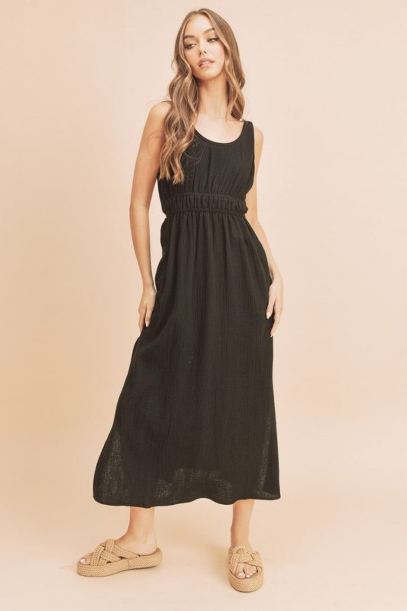 Aemi + Co Black Side Slit Tank Dress for Women | Trendy Sleeveless Dress | USA Fashion
