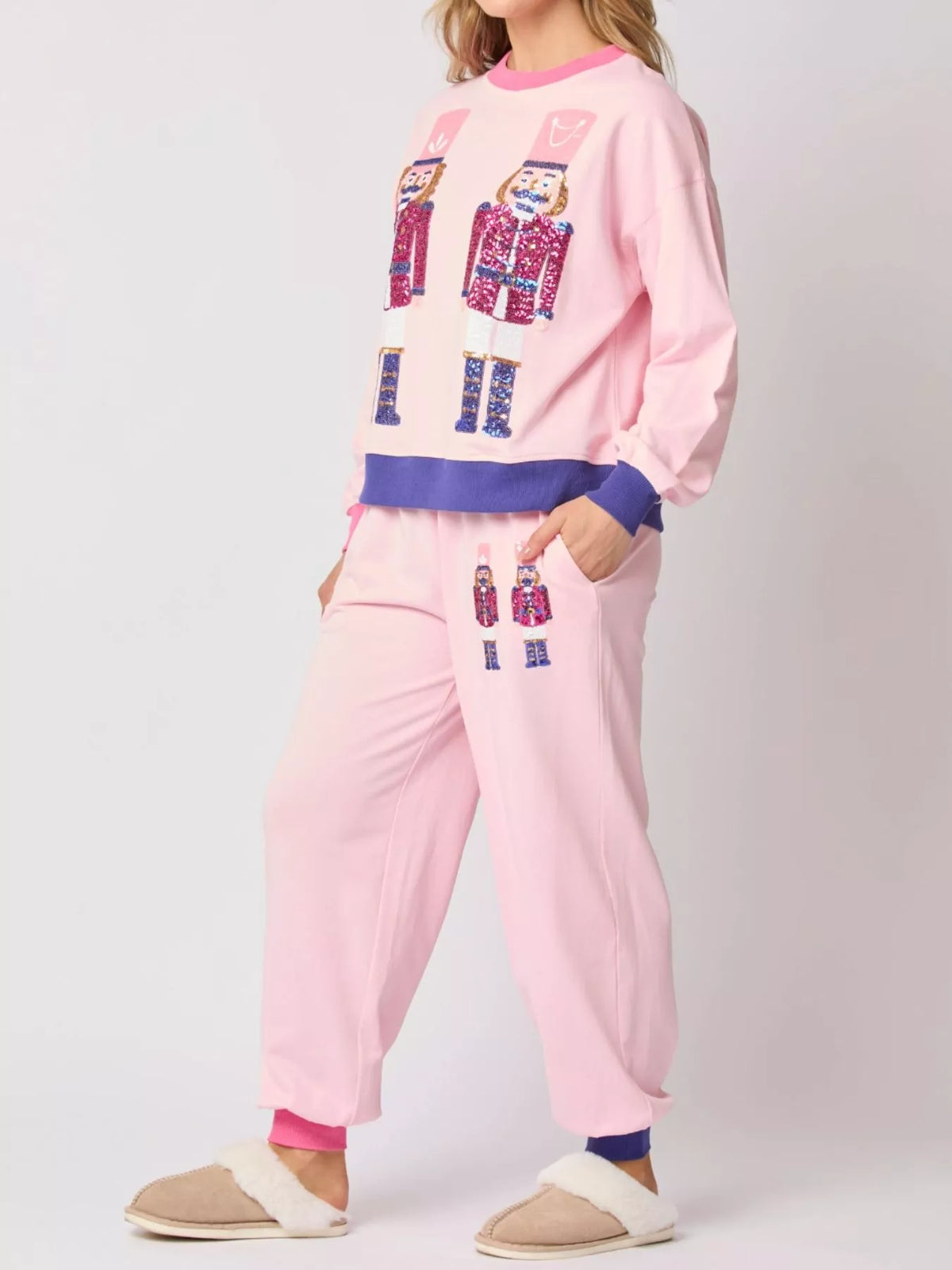 Women's Sequin Loungewear Set - Nutcracker Holiday Pajamas