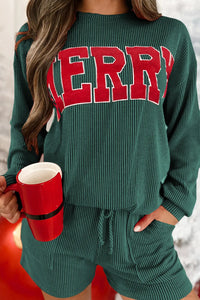 MERRY Round Neck Long Sleeve Top and Shorts Lounge Set Trandify Deal