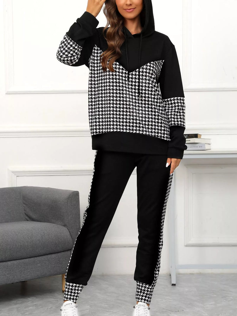 Houndstooth Hoodie & Jogger Set - Women's Outfit