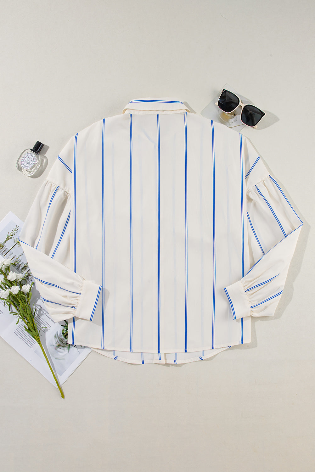 Striped Collared Neck Long Sleeve Shirt Trandify Deal