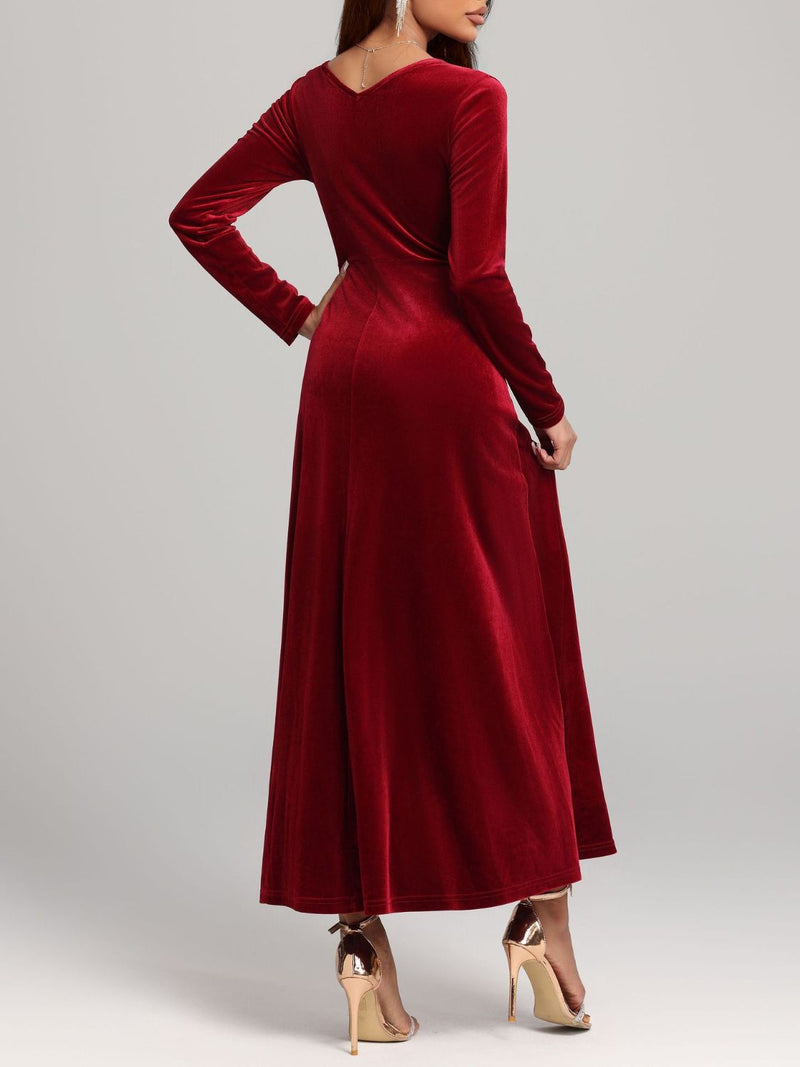 Square Neck Long Sleeve Velvet Dress Trandify Deal