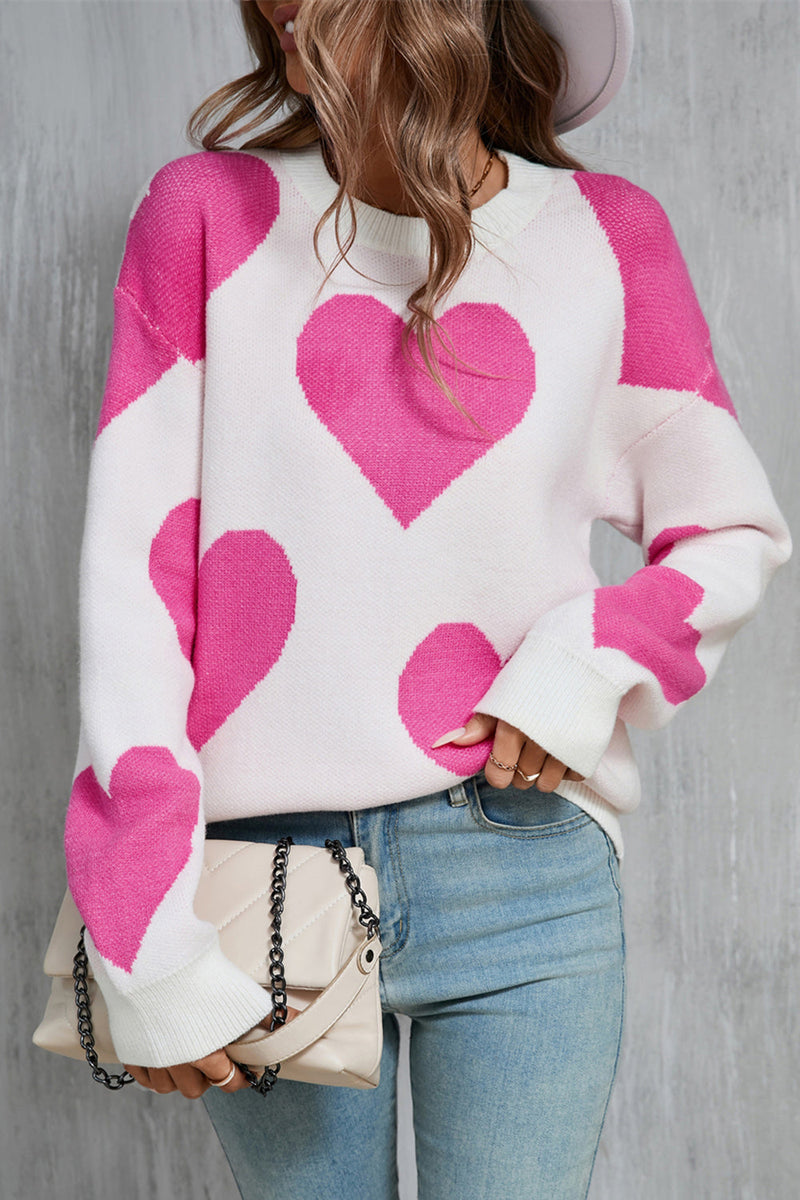 Angel Wings Contrast Heart Dropped Shoulder Long Sleeve Sweater Trandify Deal