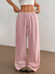 Women's plus size cotton drawstring wide leg pants in Pink, showing relaxed fit and tie waist.
