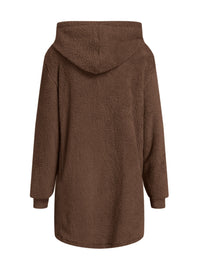 Fuzzy Pocketed Zip Up Long Sleeve Hooded Jacket Trandify Deal
