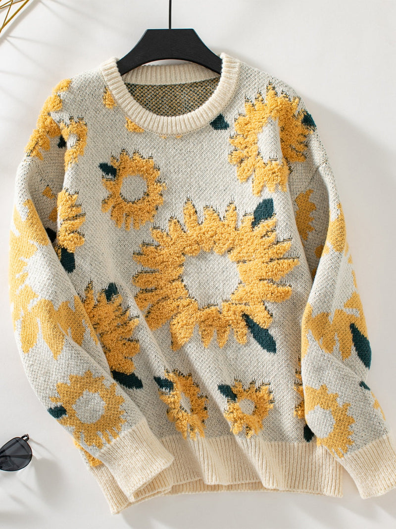 Sunflower Round Neck Long Sleeve Sweater Trandify Deal