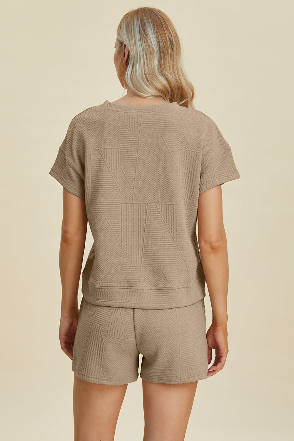 Double Take Full Size Texture Short Sleeve Top and Shorts Set Trandify deal