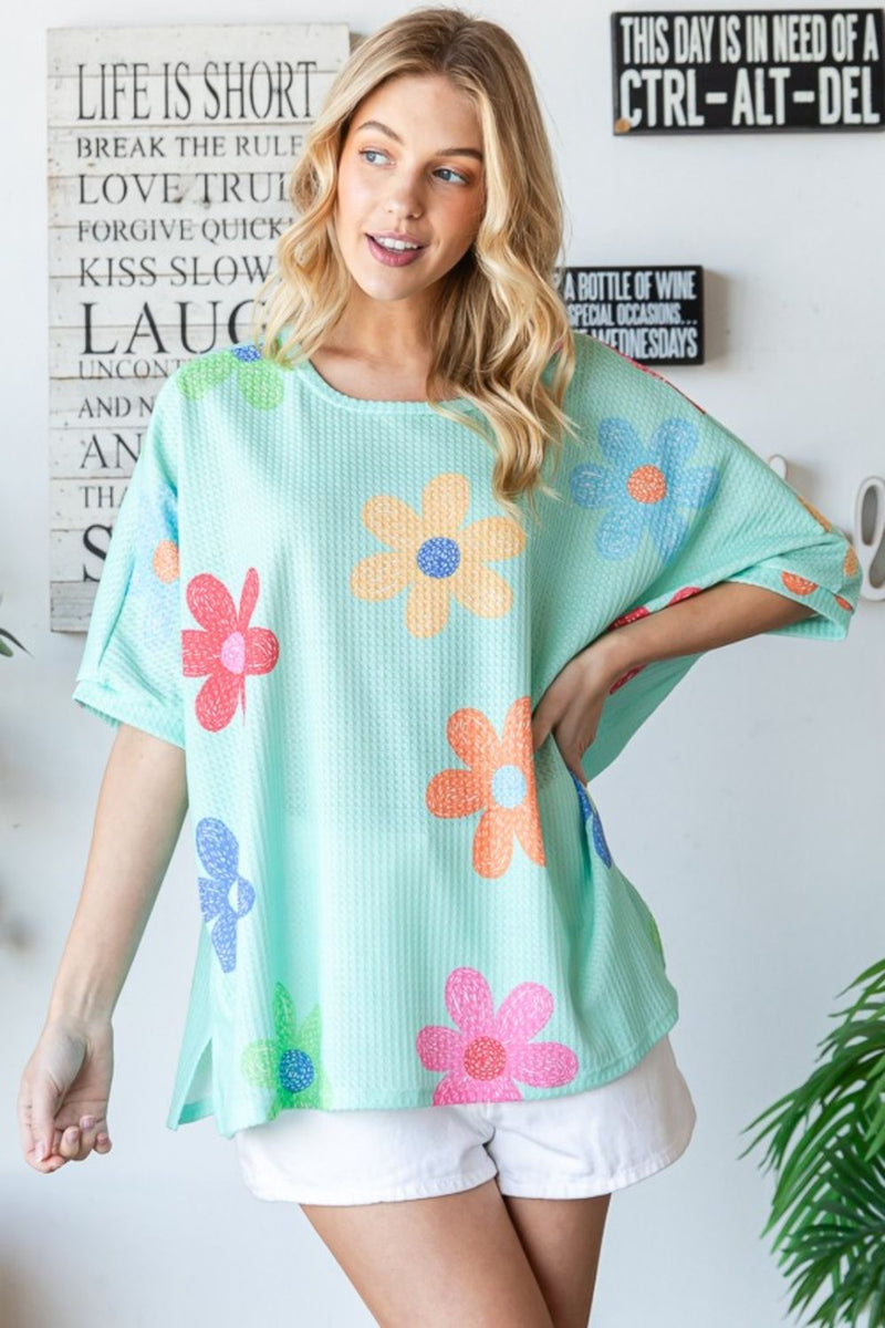 HOPELY Floral Waffle Oversize T-Shirt Trandify deal