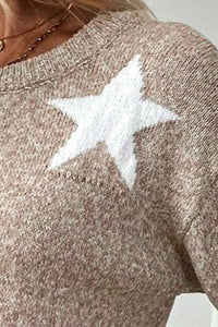 Star Round Neck Dropped Shoulder Sweater - Trandify Deal
