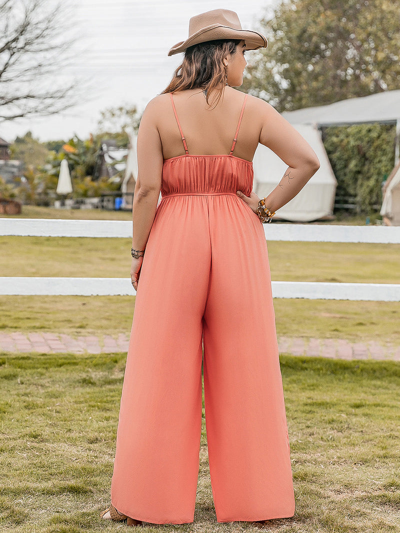 Plus Size Lace Detail Spaghetti Strap Wide Leg Jumpsuit Trandify deal