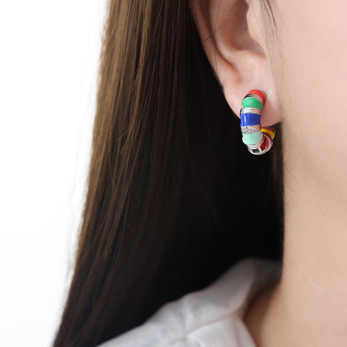 Titanium Steel Enamel Hoop Earrings Trandify deal
