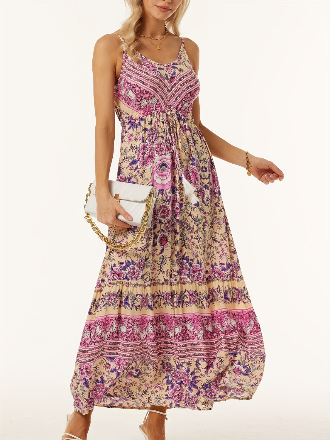 Printed Scoop Neck Midi Cami Dress Trandify deal