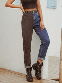 Comfortable Mid-Rise Two-Tone Jeans for Women