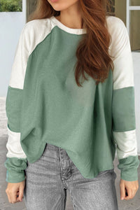 Color Block Round Neck Raglan Sleeve Top Trandify Deal