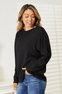 Double Take Seam Detail Round Neck Long Sleeve Top Trandify Deal