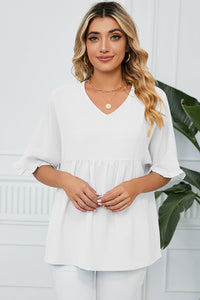 Peplum V-Neck Half Sleeve T-Shirt Trandify deal