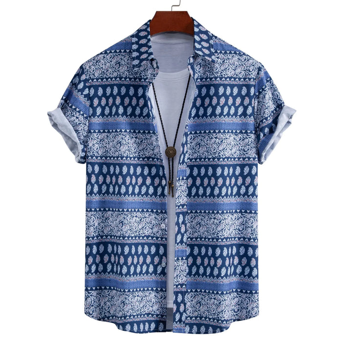 Men's Plus Size Geometric Print Short Sleeve Shirt – Stylish Summer Casual Top for Big & Tall