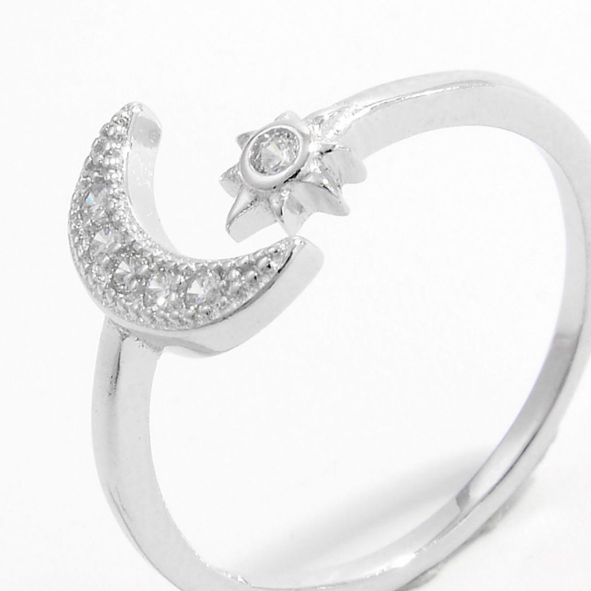 925 Sterling Silver Moon Open Ring Trandify Deal