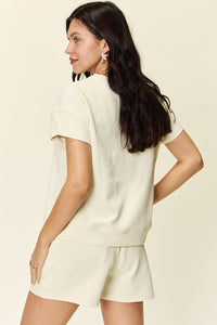 Double Take Full Size Texture Short Sleeve T-Shirt and Drawstring Shorts Set Trandify deal