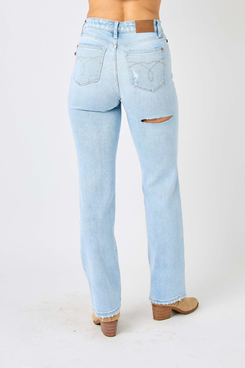 Judy Blue Full Size High Waist Distressed Straight Jeans Trandify deal