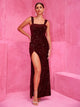Slit Sequin Square Neck Wide Strap Dress Trandify deal