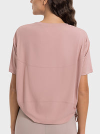 Millennia Drawstring Round Neck Short Sleeve Active T-Shirt Trandify deal