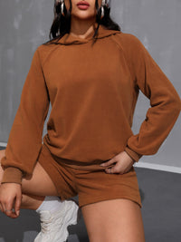 Long Sleeve Hoodie and Pocketed Shorts Set Trandify Deal