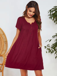 Notched Short Sleeve Mini Lounge Dress Trandify Deal