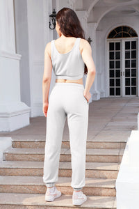 Waffle-Knit Cropped Tank and Drawstring Pants Set Trandify deal