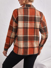 Plaid Collared Neck Button Down Jacket Trandify Deal