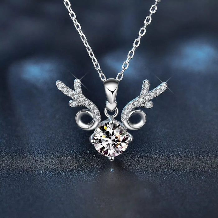 1carat Moissanite Deer Antler Pendant Necklace - 925 Sterling Silver