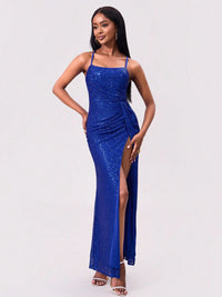 Slit Sequin Square Neck Spaghetti Strap Dress Trandify Deal