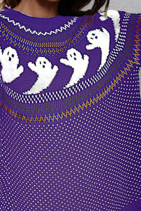 Ghost Pattern Round Neck Long Sleeve Sweater Trandify Deal