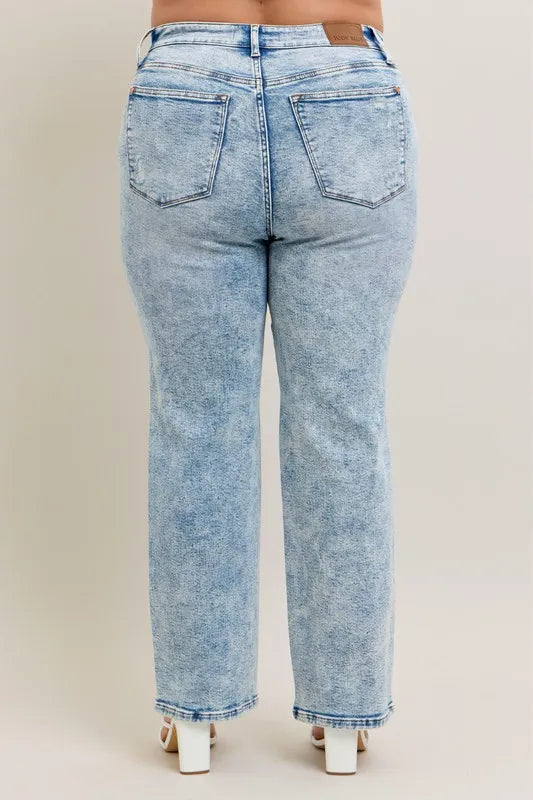 Judy Blue Plus Size 90's Straight Jeans - High Waist Distressed Denim for Women | TrandifyDeal USA