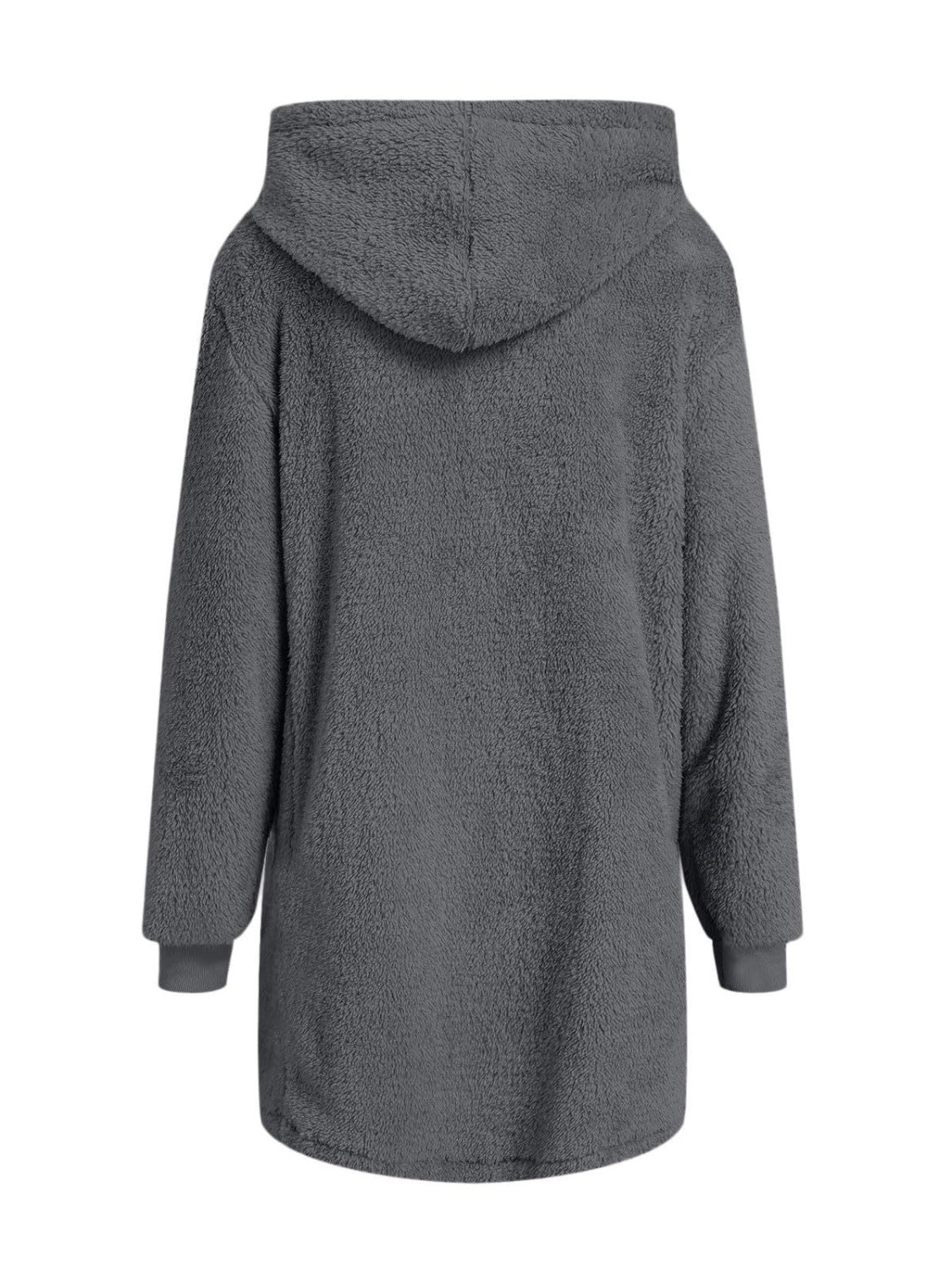 Fuzzy Pocketed Zip Up Long Sleeve Hooded Jacket Trandify Deal