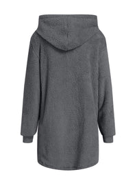 Fuzzy Pocketed Zip Up Long Sleeve Hooded Jacket Trandify Deal