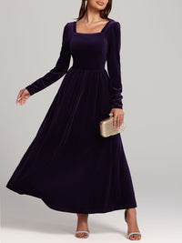 Velvet Square Neck Long Sleeve Dress Trandify Deal