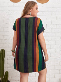 Plus Size Striped Short Sleeve Mini Dress Trandify deal