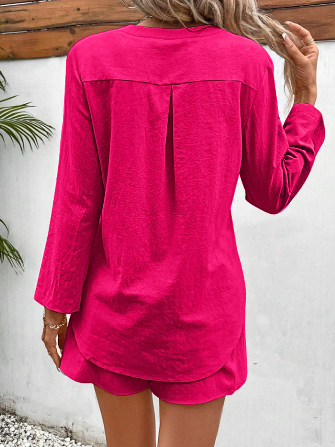 Notched Long Sleeve Top and Shorts Set Trandify deal
