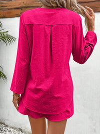 Notched Long Sleeve Top and Shorts Set Trandify deal