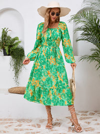 Printed Long Sleeve Midi Dress Trandify Deal