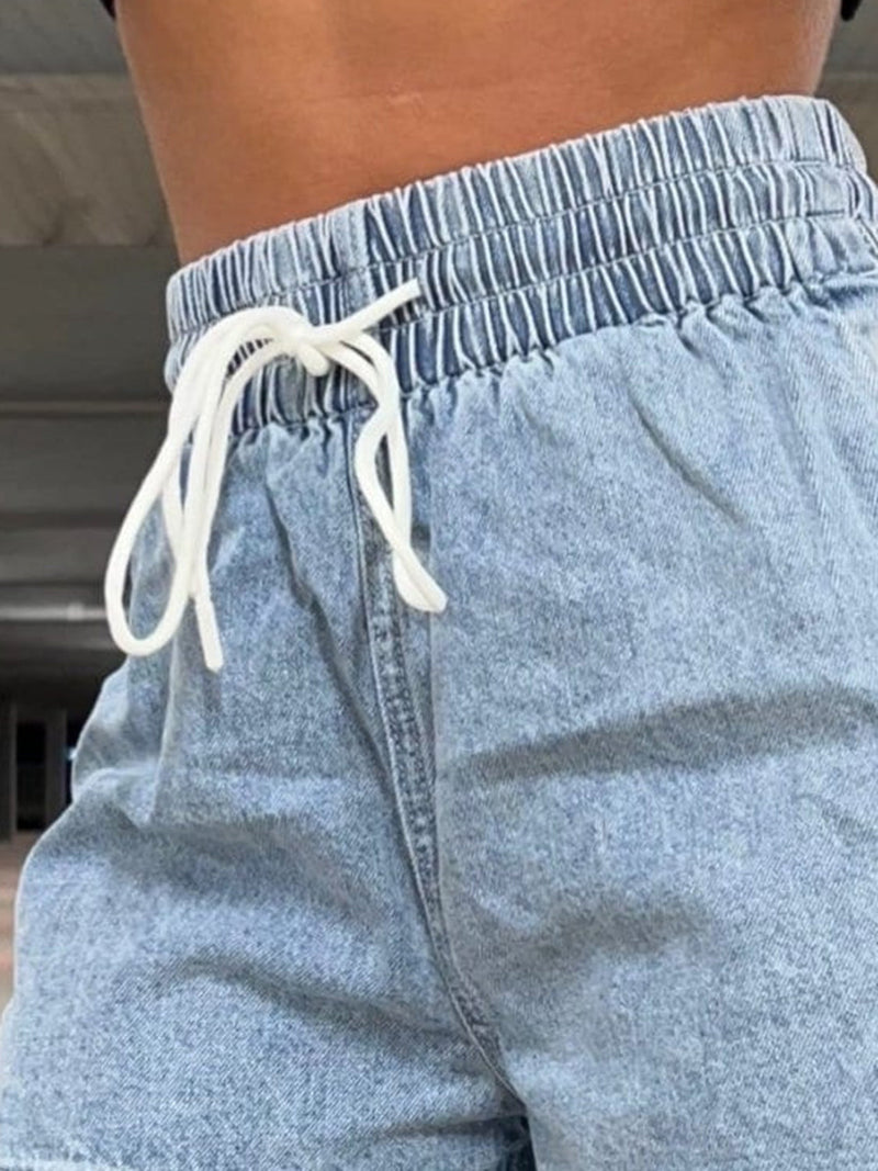 Drawstring High Waist Denim Shorts Trandify deal