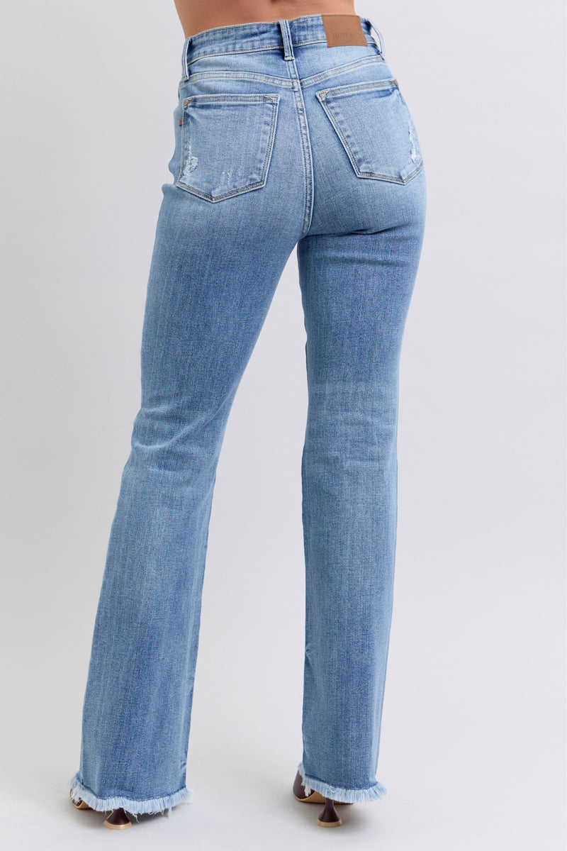 Judy Blue Full Size Raw Hem High Rise Bootcut Jeans - Trandify Deal