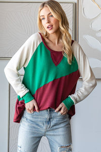 HOPELY Full Size Color Block Long Sleeve T-Shirt Trandify Deal