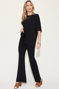 Basic Bae Full Size Bamboo Drop Shoulder T-Shirt and Flare Pants Set Trandify Deal